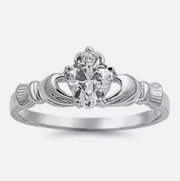New Clear CZ Silver Claddagh Ring. - Picture 2 of 6